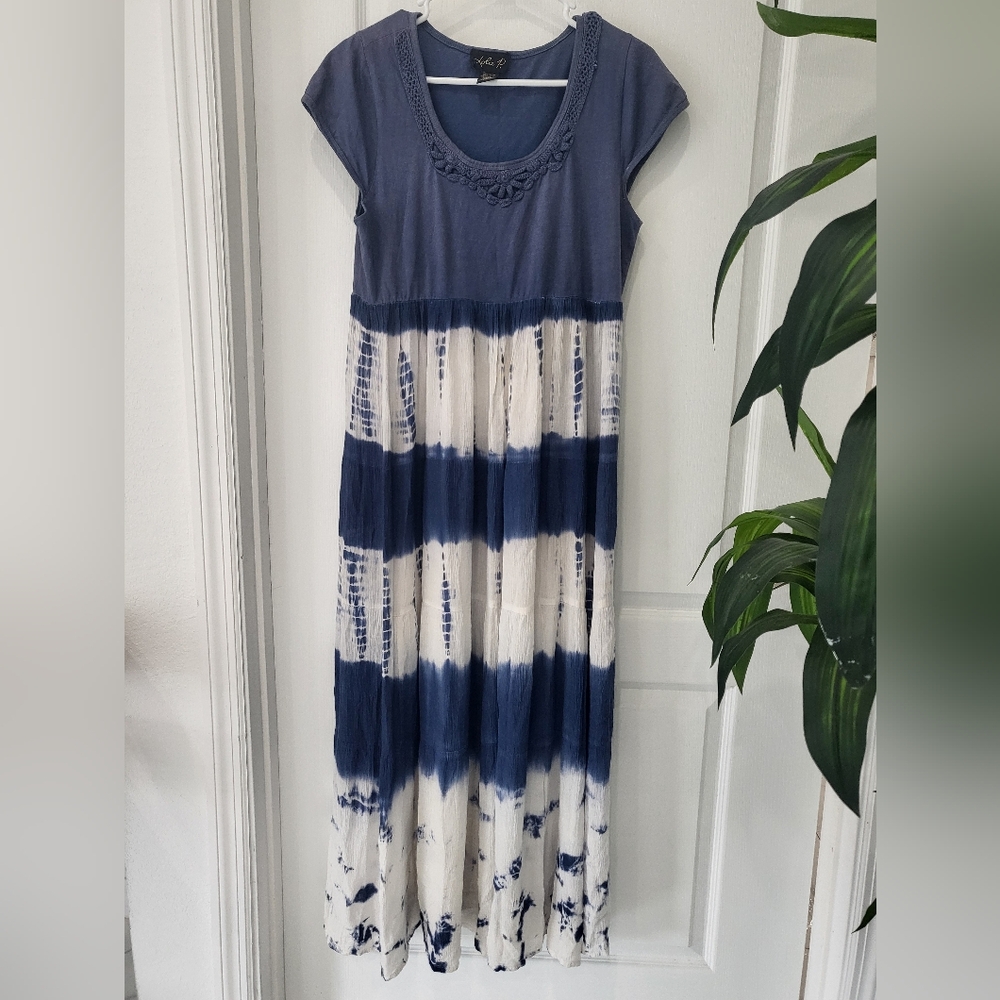 Lola P. Blue and White Tie-Dye Maxi Dress Sz L